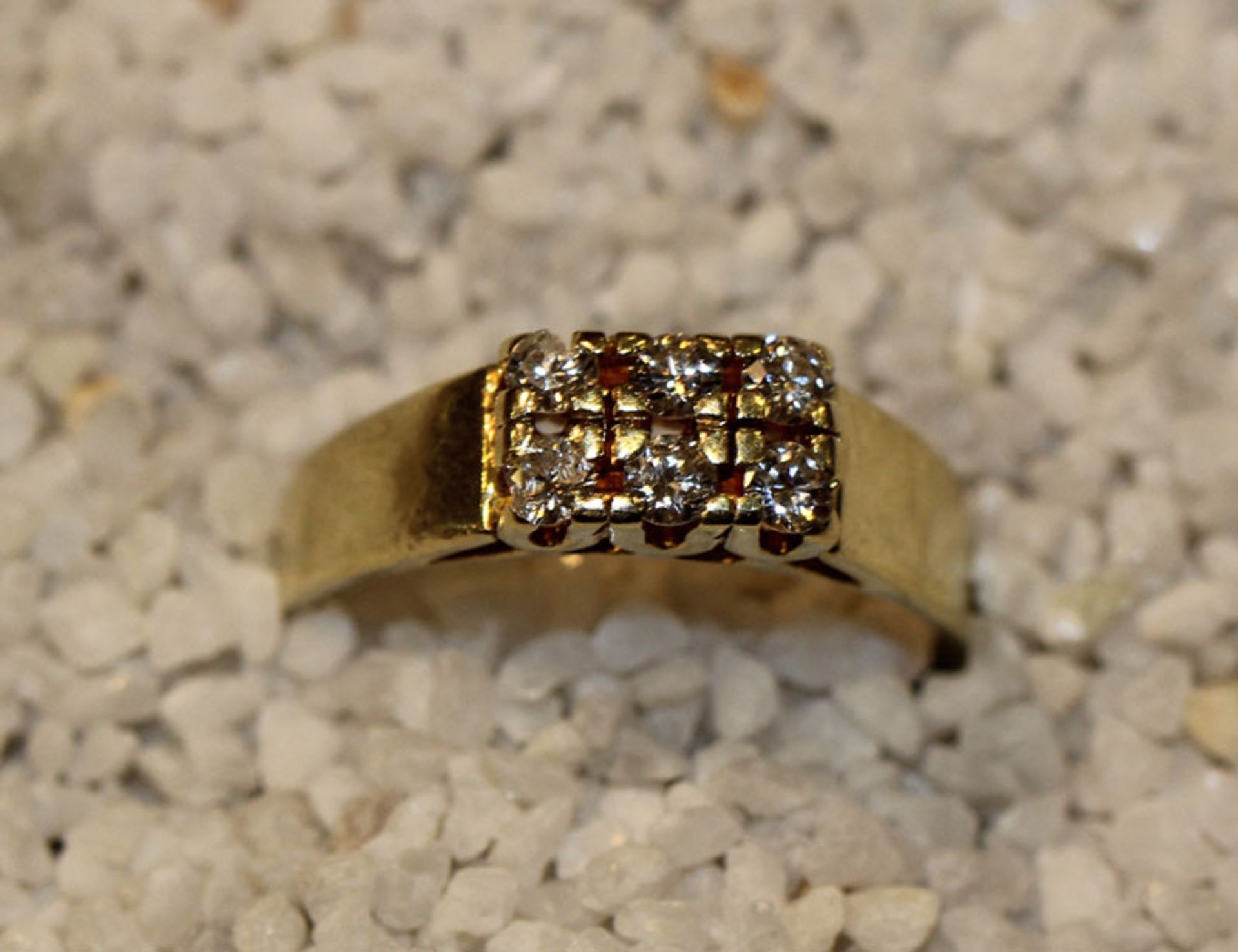 14 k Gelbgold Ring mit 6 Diamanten, klassische Handarbeit, 3,6 gr., Gr. 51