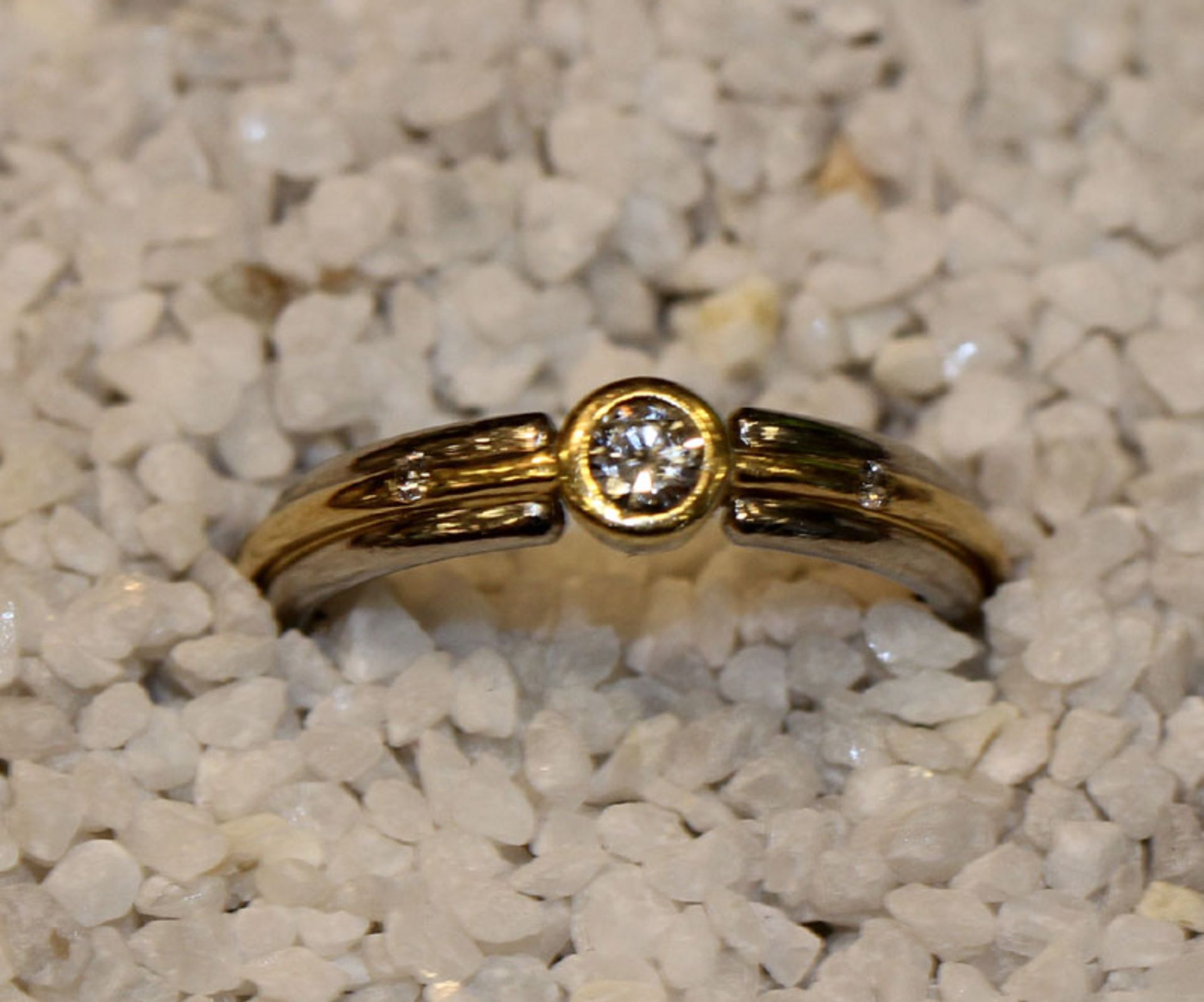 Platin/Gelbgold Ring mit 3 Diamanten, klassische Handarbeit, Gr. 50