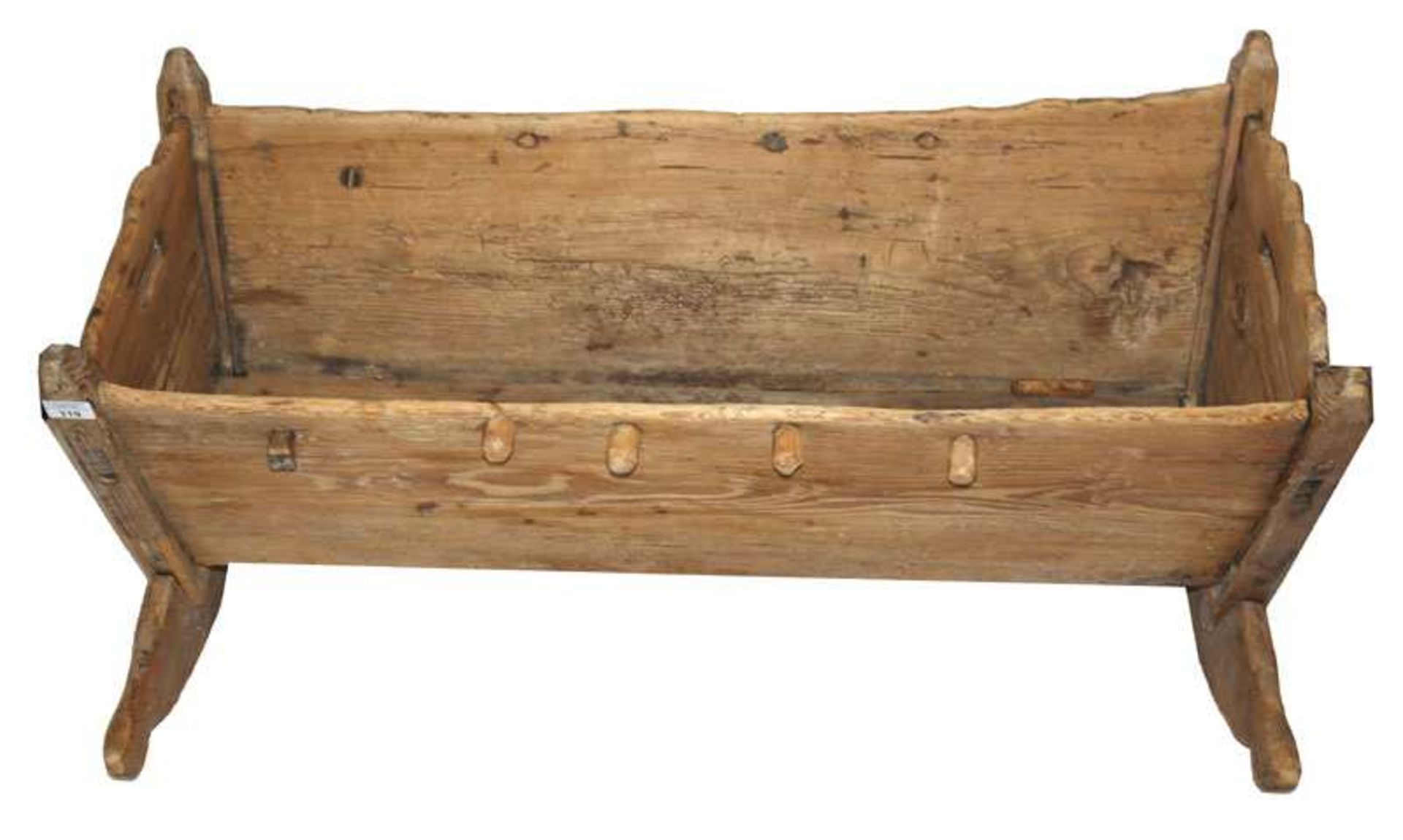 Babywiege, Nadelholz, 19. Jahrhundert, H 50 cm, L 103 cm, B 70 cm, Alters- und Gebrauchsspuren