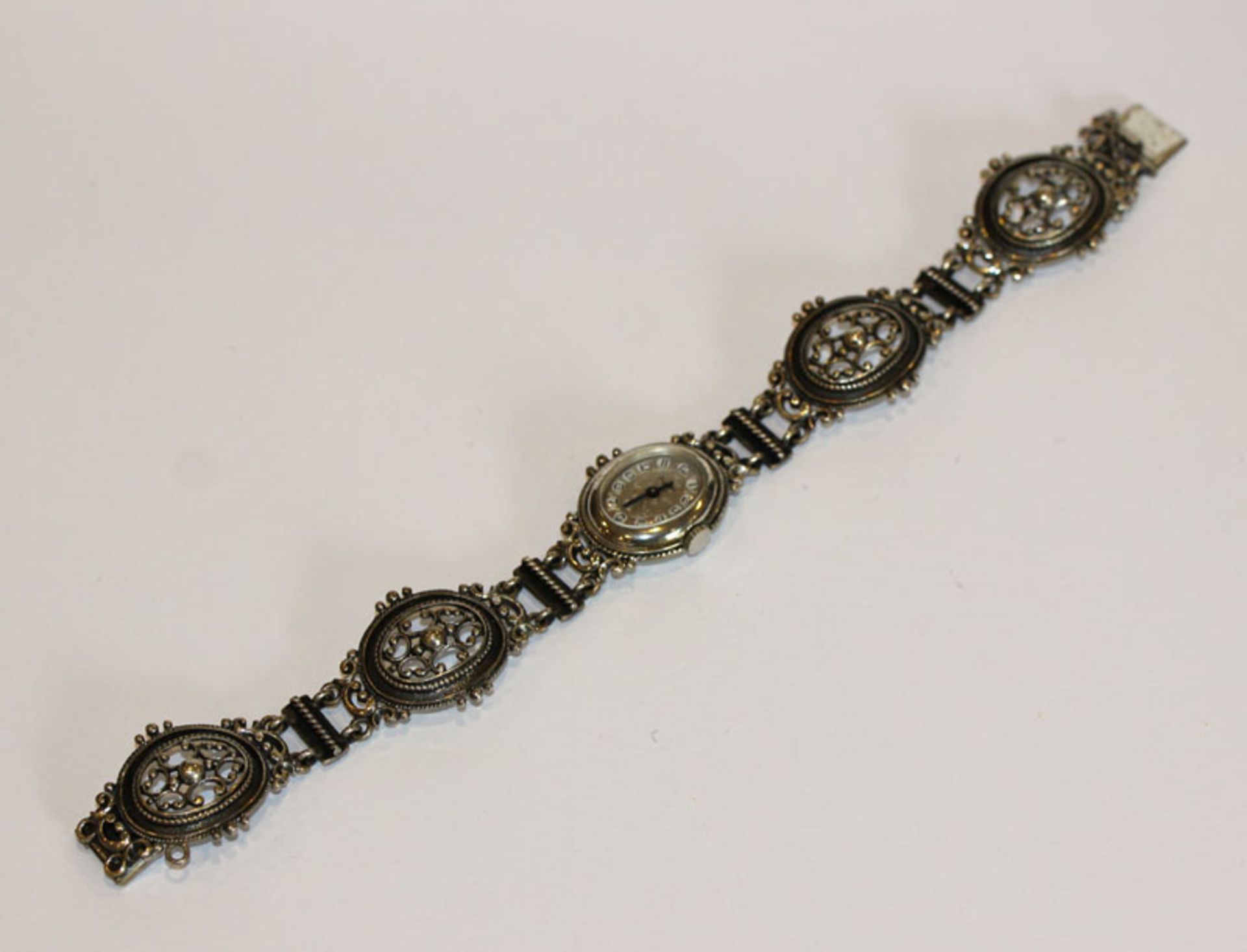 Silber Damen-Armbanduhr, Firma Bergland, L 19 cm