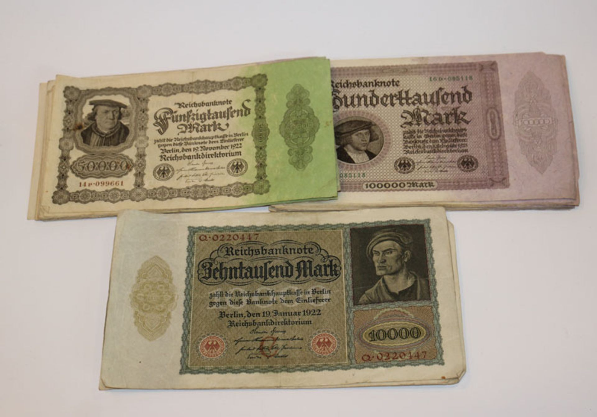 Banknoten, 10.00, 50.000 und 100.000 Mark, Deutschland