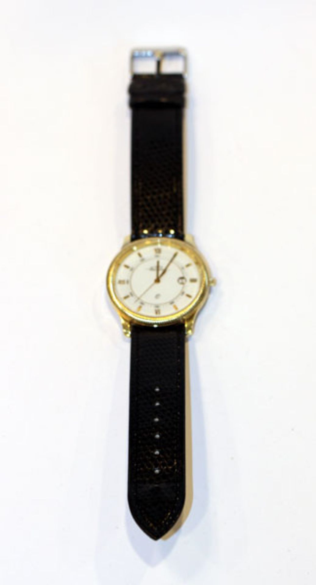 14 k Gelbgold Armbanduhr, Firma Priosa, 45,4 gr. ohne Armband mit Uhrwerk, an neuwertigem Armband