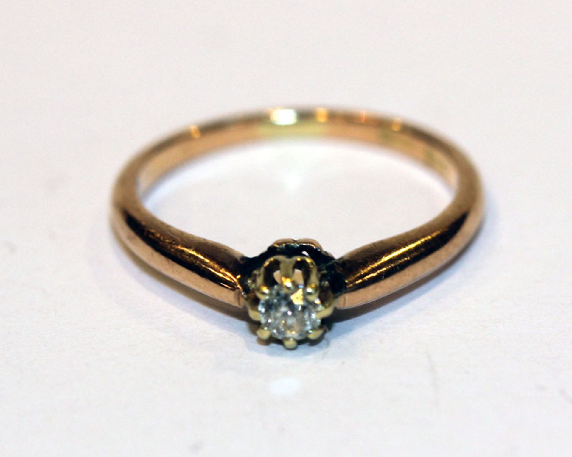 14 k Gelbgold Ring mit Diamant, Gr. 45