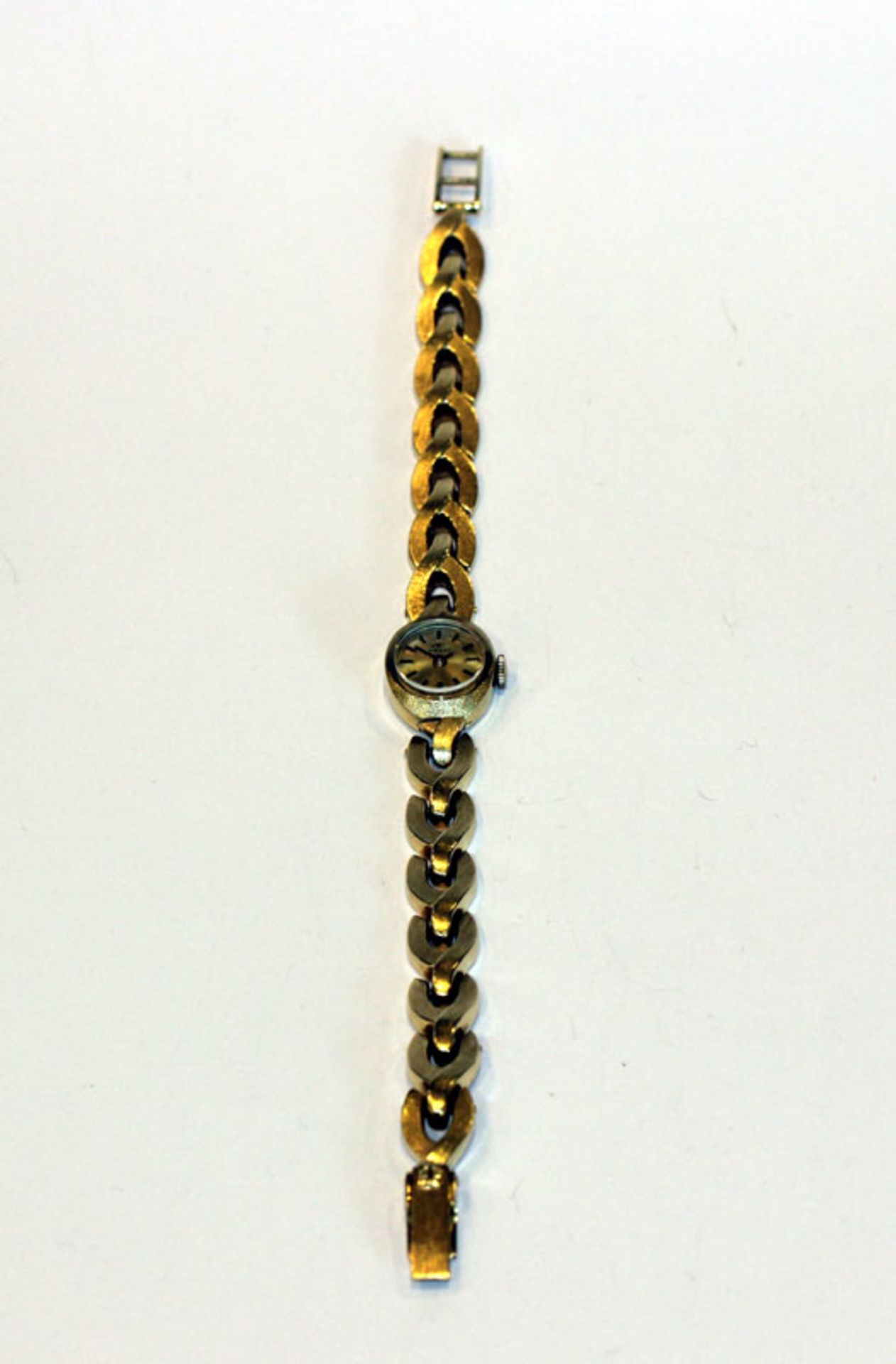 Tissot Damen Armbanduhr, 14 k Gelbgold, mattiertes Armband, 22,8 gr. mit Uhrwerk, L 17 cm,