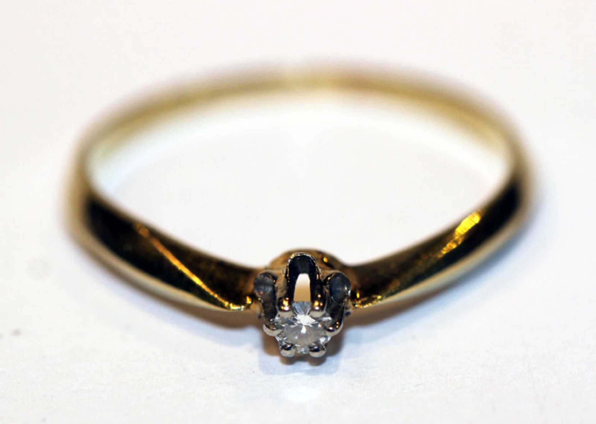 14 k Gelbgold Ring mit Diamant, Gr. 55, Tragespuren