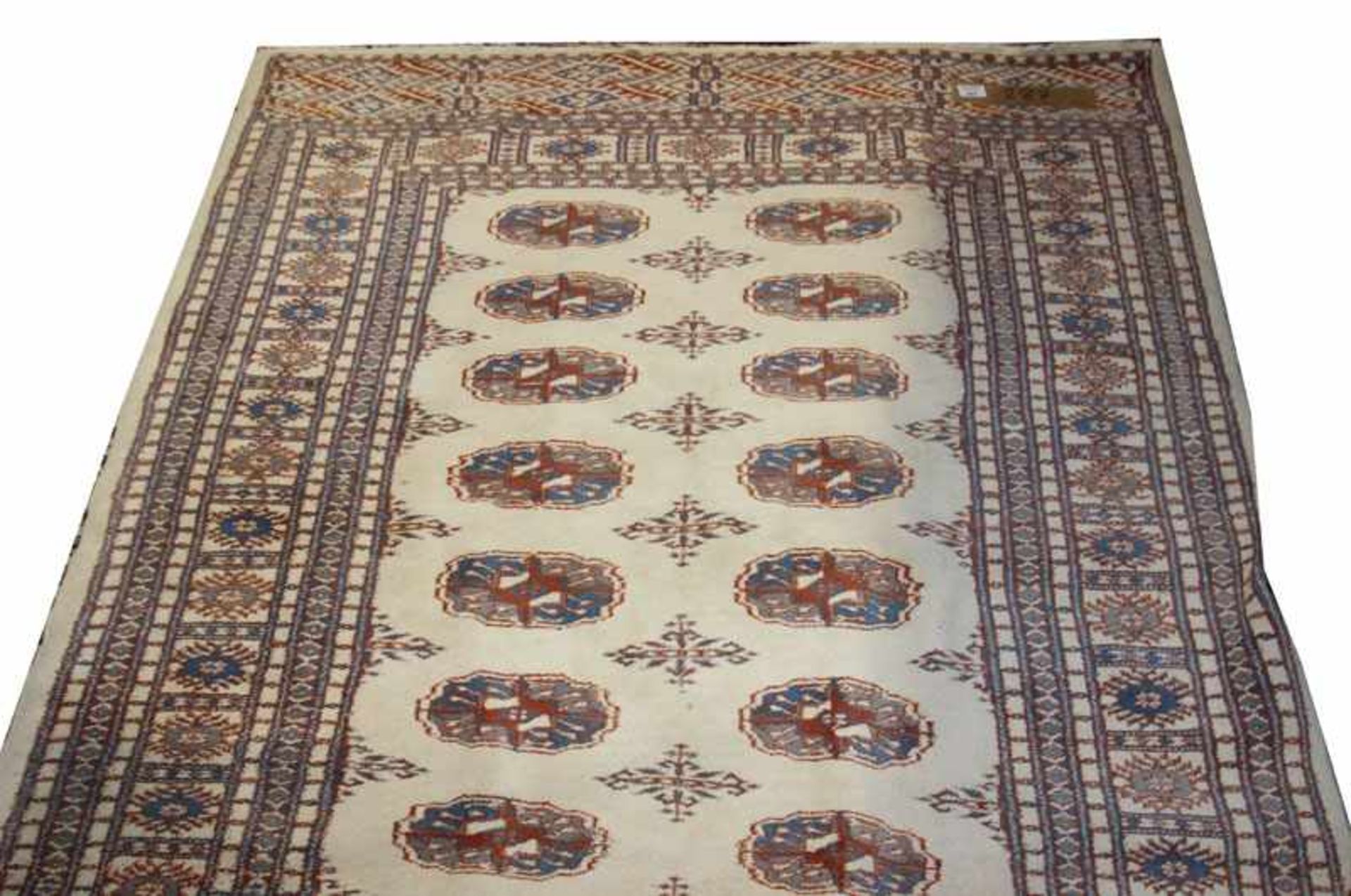 Brücke, Pakistan-Buchara, beige/blau/braun, Gebrauchsspuren, teils fleckig, 180 cm x 130