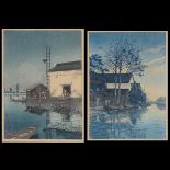 Kawase Hasui (1883-1957): Two Woodblock Prints a) Rain at Ushibori, dated 1929, 15 1/2 x 11 1/8