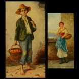 EUROPEAN SCHOOL (19th century) "Boy with Peaches" and "Girl with Pears" Oil on canvas. Oil on panel.