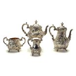 English Victorian Sterling Tea & Coffee Service, comprising a coffee pot; teapot; sugar; and