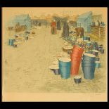 TAVIK FRANTISEK SIMON (Czech 1877-1942) "Markets with Pots"  Aquatint and soft ground etching.