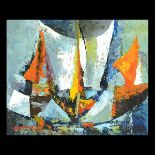 AMERICAN SCHOOL (Mid 20th century) "Abstract Boats" Oil on canvas. 16 1/4 x 20 1/8 inches; Frame: 25