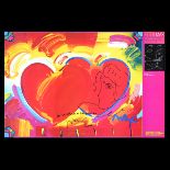 PETER MAX (American / German b. 1937) "Two Hearts as One" Offset lithograph with ink sketch of a