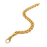 14k Yellow Gold Bracelet. The 14k yellow gold fancy double link measuring approximately 9 mm,