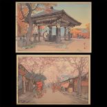 Hiroshi Yoshida (1876-1950): Two Woodblock Prints a) An Avenue of Cherry Trees in Full Bloom,