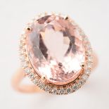 Morganite, Diamond, 14k Rose Gold Ring. Centering one oval-cut morganite weighing approximately 7.50