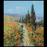 HANS JOSEPH WILHELM BECKER (German b. 1930) "Field of Poppies" Oil on canvas. 31 1/2 x 27 5/8