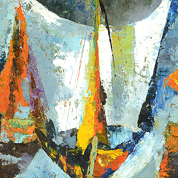 AMERICAN SCHOOL (Mid 20th century) "Abstract Boats" Oil on canvas. 16 1/4 x 20 1/8 inches; Frame: 25 - Image 3 of 5