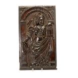 Bruges Flemish Carved Wood Panel Picturing a Lady {Dimensions 20 3/4 x 12 inches}