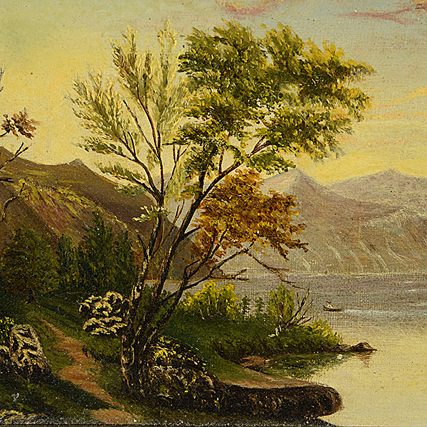 AMERICAN SCHOOL (19th century) "Landscape" Oil on canvas. 6 1/4 x 9 1/2 inches; Frame: 10 7/8 x 14 - Image 2 of 5