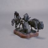 R.B. Tate (20th Century Western Sculptor), Bronze Group, "The Yellow Boy", mounted on a wood base,