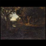 WILLIAM KEITH (Californian 1838-1911) "Forrest with a Pond" Oil on canvas. 18 3/4 x 26 inches;