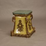 Louis XVI Style Bronze Mounted Ceramic Pedestal with Marble Top {Dimensions 19 1/4 x 17 x 17 1/2