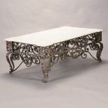 Spanish Colonial Style Wrought Iron and Tole Coffee Table with Marble Top {Dimensions 19 x 51 3/4