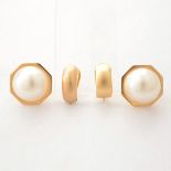 Collection of Two Pairs of Mabe Cultured Pearl, 14k Yellow Gold Earrings. Including one pair of 16.7