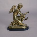 Eugene Laurent (French 1832-1898), Gilt Bronze Figure of A Kneeling Eros (Cupid), inscribed E.