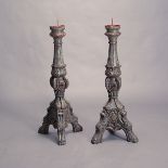 Pair of Italian Neoclassical Style Polychrome Carved Pricket Sticks {Height 38 1/4 inches}