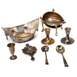 Victorian Silver Plated Basket and Miniature Chafing Dish, Together with a Group of Sterling Table