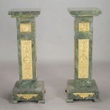 Pair of Louis XVI Style Bronze Mounted Marble Pedestals {Height 43 inches, dimensions of top 14 x 14