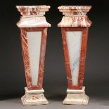 Pair of Baroque Style Rouge, Russet and White Marble Pedestals {Height 41 1/2 inches, width 13