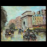 After EDOUARD LEON CORTES (French 1882-1969) "Paris Street Scene" Oil on board. 11 x 14 inches;