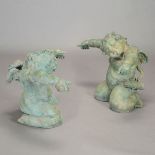 Pair of Patinated Bronze Figural Cherub Form Table Bases {Height 21 1/2 inches, width 29 inches}