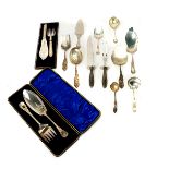 Group of Sterling Flatware: Including a three piece set with casserole spoon, serving fork, and