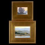 TERRY SAUVE (American 21st century) "Sunkissed Hills and Lake" and "River Bend" Oil on canvas. 8 3/4