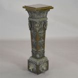 Louis XVI Style Patinated Bronze Pedestal Cast with Bearded Masks in Raised Relief {Height 43