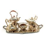 English Sterling Silver Four Piece Tea & Coffee Service, with associated English silver plated