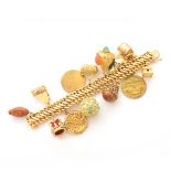 Multi-Stone, Yellow Gold, Gold-Filled, Metal Charm Bracelet. The 14k yellow gold fancy link