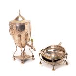 English Silver Plated Hot Water Urn and an H&H Egg Form Server {Height of hot water urn 20 inches;