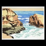 WILLIAM RICE (California 1873-1963) "Cliffs - Santa Cruz" Woodblock. Sight: 9 5/8 x 12 3/8 inches;