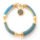 Roman Glass, 18k Yellow Gold Bracelet. composed of four Roman glass arches, capped and linked in 18k