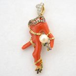 *Branch Coral, Diamond, Cultured Pearl, Multi-Stone, 18k Yellow Gold Pendant Enhancer. Featuring a