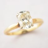 Diamond, 14k Yellow Gold Ring. Featuring one oval-cut diamond weighing approximately 1.02 ct., set