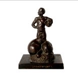 Art Deco Bronze Figural Group, "Svinedrengin", title translates to "Pig Boy", subject: Hans