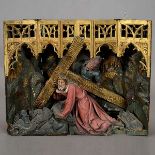 Continental Polychrome Wood Third Station of The Cross Niche Panel {Dimensions 18 1/2 x 23 x 7