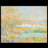 After ALFRED SISLEY (French 1839-1899) "Pastel Field" Oil pastel on paper. Sight: 4 7/8 x 6 1/8