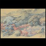 Yuetin Mui (20th Century): Garden Landscape Ink and color on paper, inscribed, dated to 1958, signed