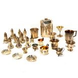 Collection of Sterling Silver Hollowware: Including an EAM hammered flask {height 7 3/8 inches};